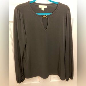 MICHAEL KORS Black Longsleeved Top MK  Gold At Neckline Sz Large